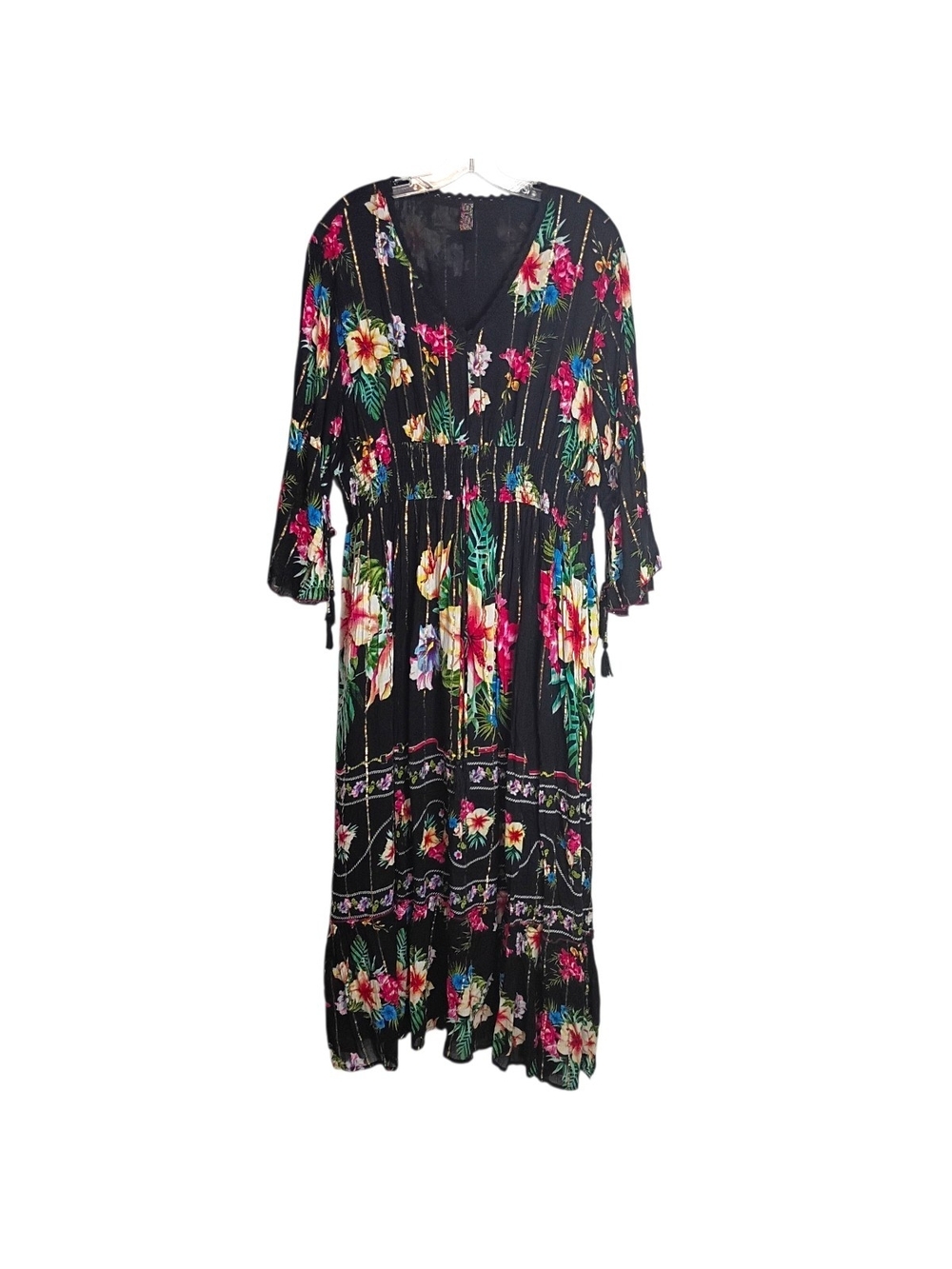 Me 2 Magic - Floral  Boho V-Neck Black Maxi Dress - Size 3x